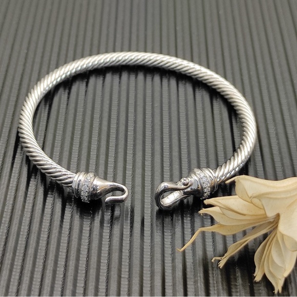 David Yurman Jewelry - Women's David Yurman Sterling Silver Twisted Cable Diamond Hook Clasp Bangle